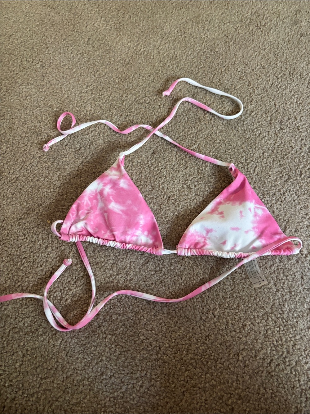 Sunny Bunny Swim suit Pink & White Tie-Dye Triangle Bikini Top size small